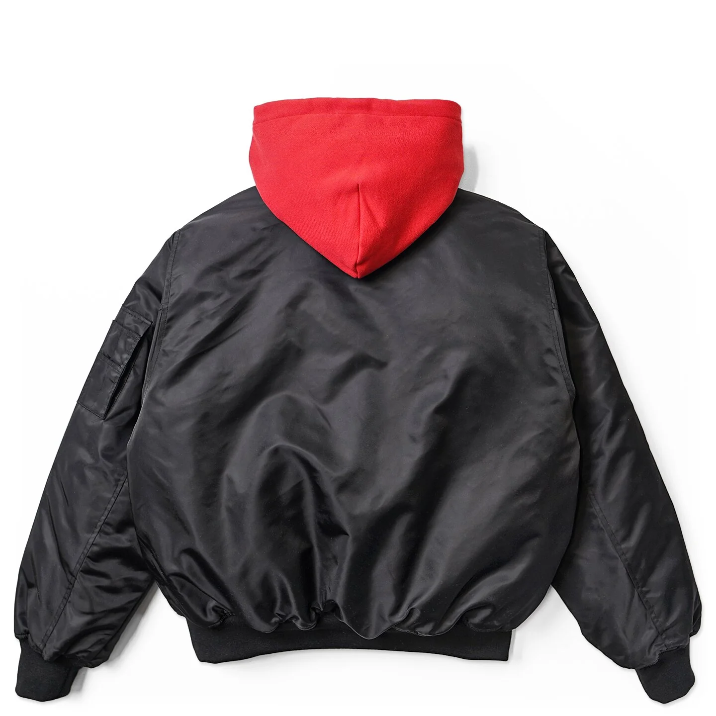 HOODED BOMBER JACKET - BLACK / RED - Image 3