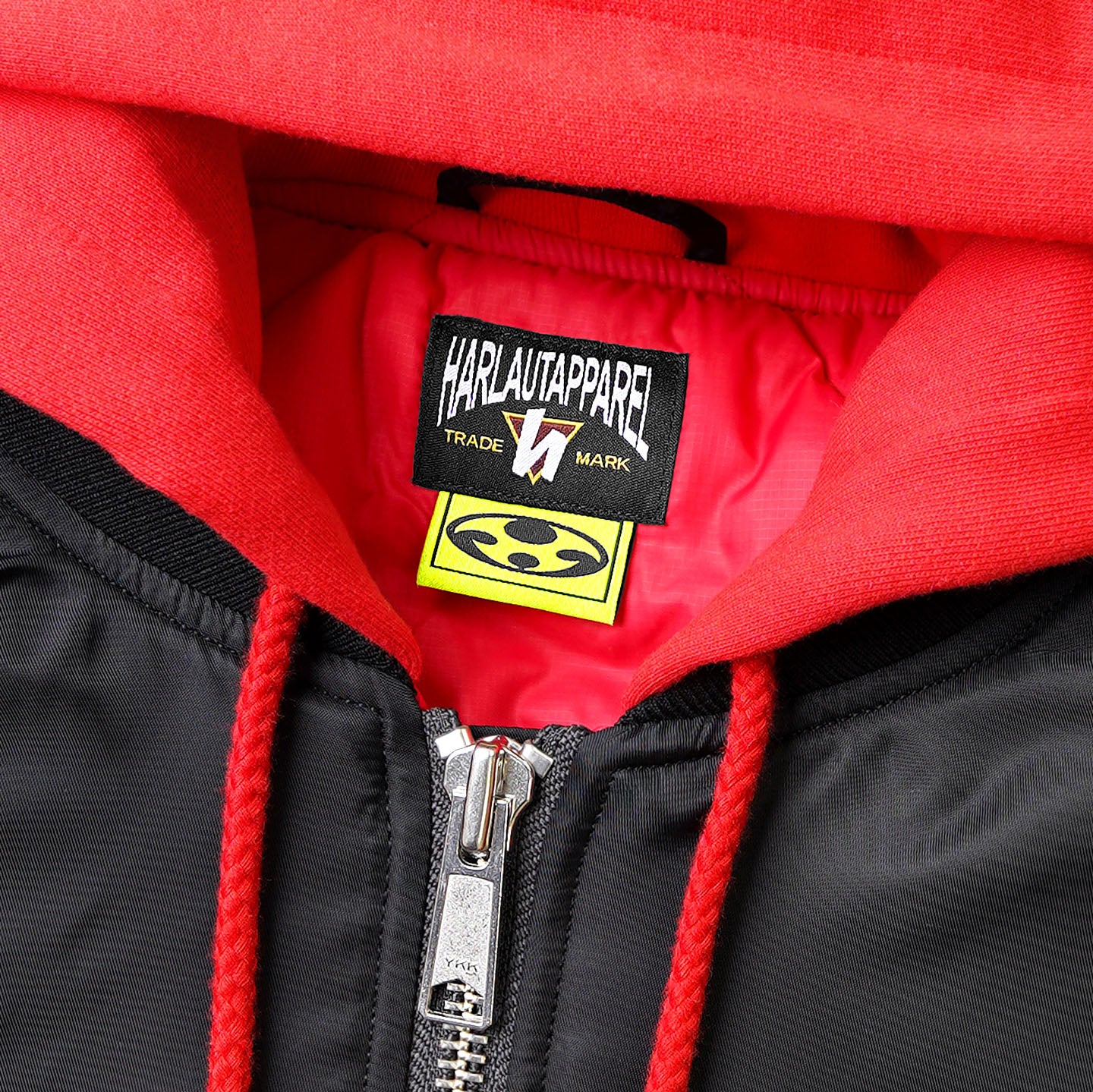 HOODED BOMBER JACKET - BLACK / RED - Image 4